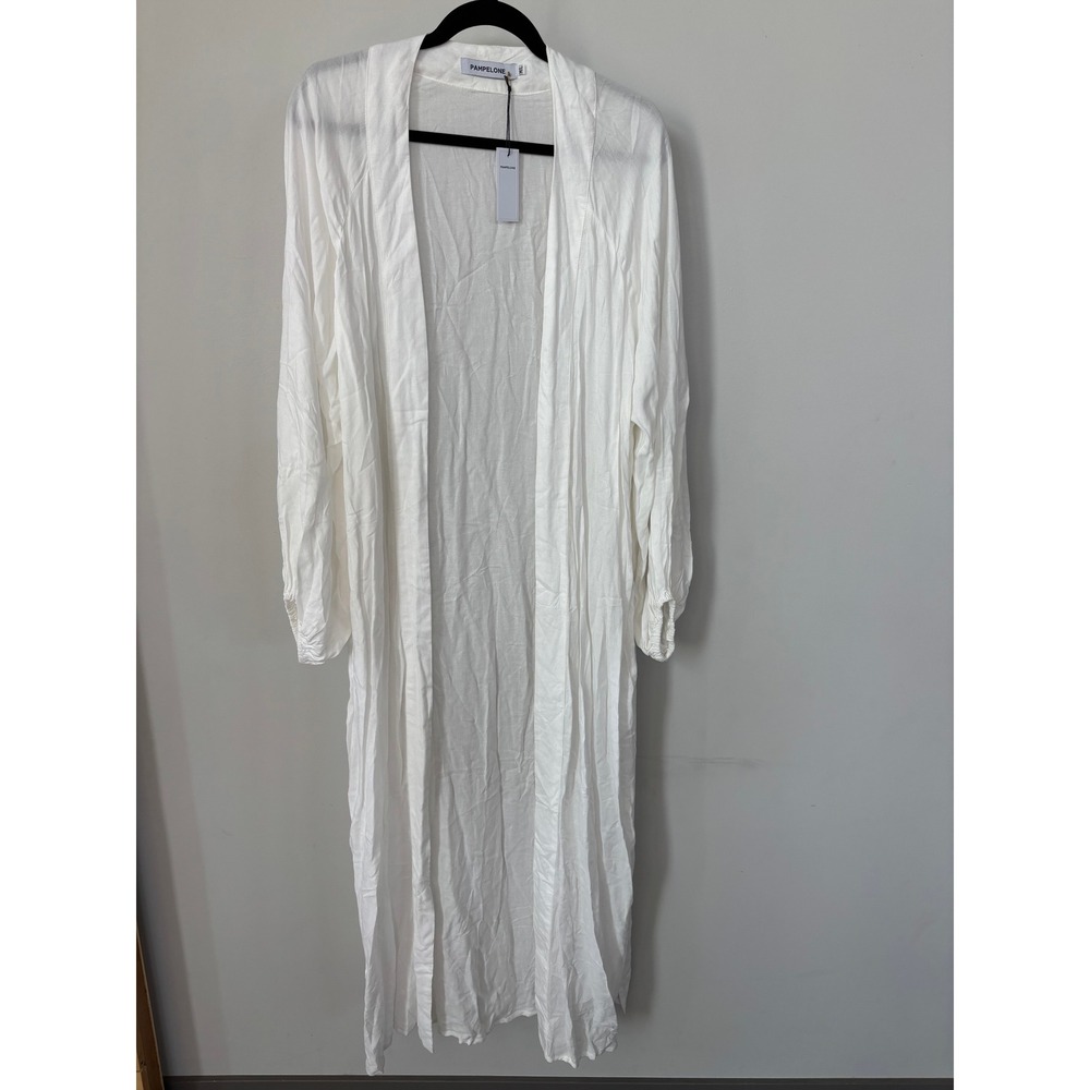 Pampelone White Maxi Cardigan Cover Up Long Sleeve Rayon Duster M/L NWT